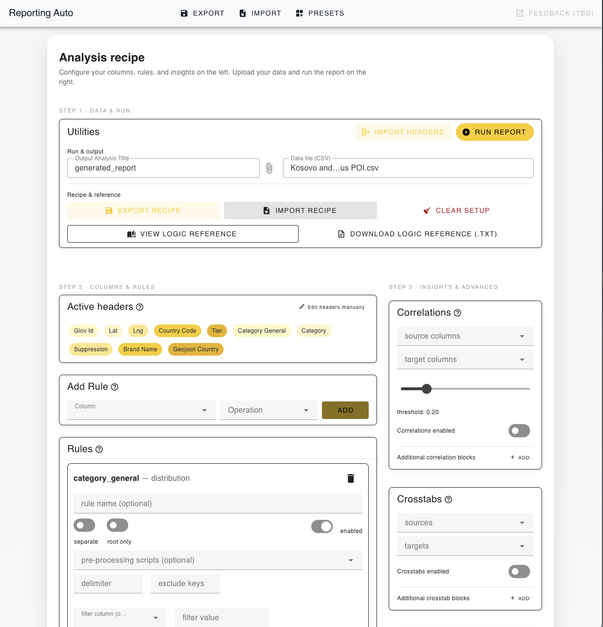 ReportingAuto Analysis Dashboard Screenshot